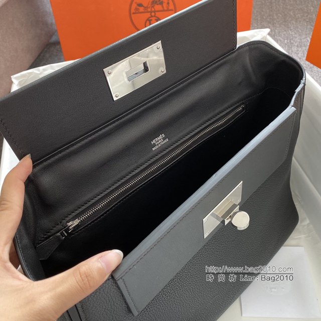 Hermes女包 愛馬仕kelly2424 黑色 銀扣 Hermes休閒手提女包  tdh2144